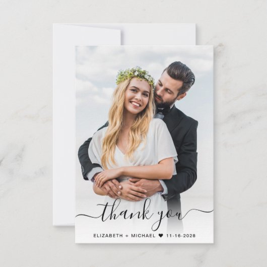 Elegant Script 2 Photo Wedding Bedankkaart (Voorkant)