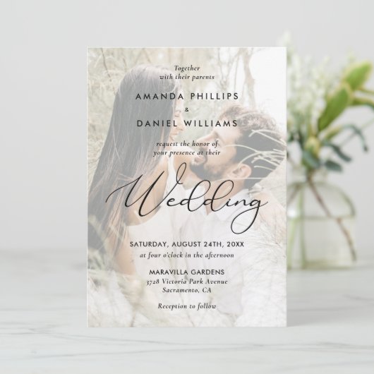 Elegant Script 2 Photo Wedding Kaart (Staand voorkant)