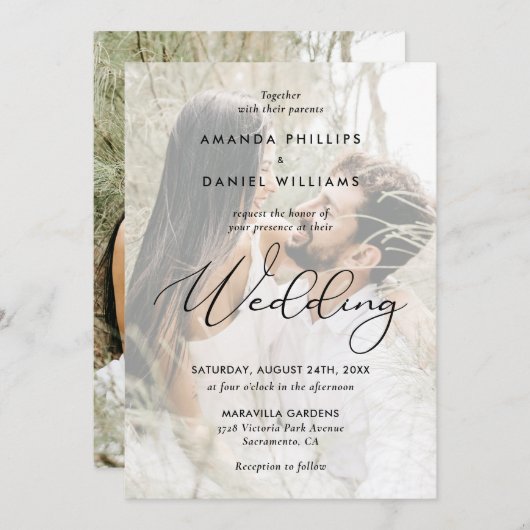 Elegant Script 2 Photo Wedding Kaart (Voorkant / Achterkant)