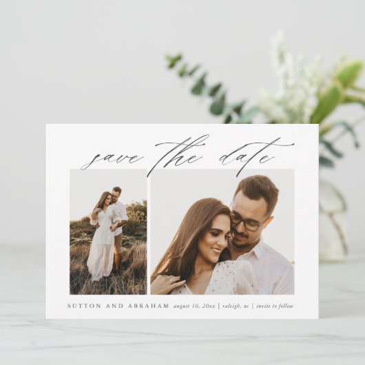 Elegant Script 2 Photo Wedding Save The Date (Staand voorkant)