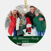 Elegant Script 2 Sided Photo Christmas Green Keramisch Ornament (Voorkant)