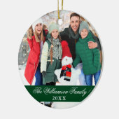 Elegant Script 2 Sided Photo Christmas Green Keramisch Ornament (Links)