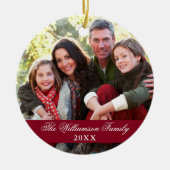 Elegant Script 2 Sided Photo Kerstmis Burgundy Keramisch Ornament (Voorkant)