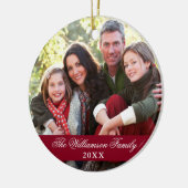 Elegant Script 2 Sided Photo Kerstmis Burgundy Keramisch Ornament (Links)