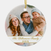 Elegant Script 2 Sided Photo Kerstmis Gold Keramisch Ornament (Voorkant)