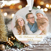 Elegant Script 2 Sided Photo Kerstmis Gold Ornament