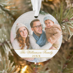 Elegant Script 2 Sided Photo Kerstmis Gold Ornament
