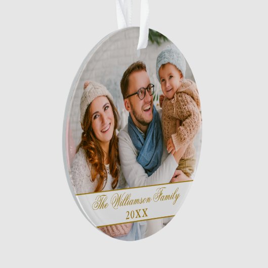 Elegant Script 2 Sided Photo Kerstmis Gold Ornament (voorkant)