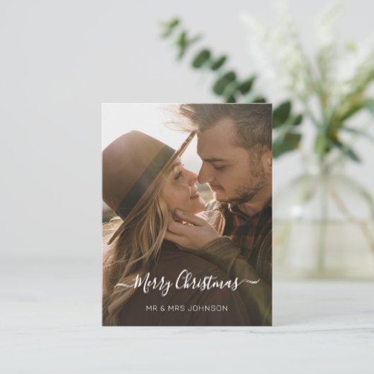 Elegant script 2-zijdelings design met foto's feestdagenkaart (Staand voorkant)