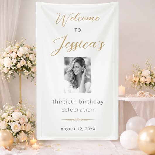 Elegant Script 30th Birthday Party Photo Welcome Spandoek