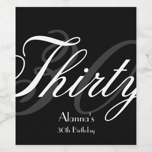 Elegant Script, 30th Birthday Party Wijn Etiket (Enkel label)
