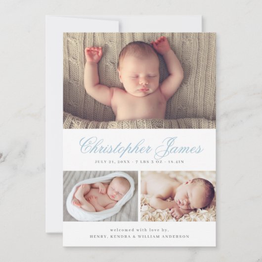 Elegant Script 3 Aankondiging geboorte foto-collag (Voorkant)