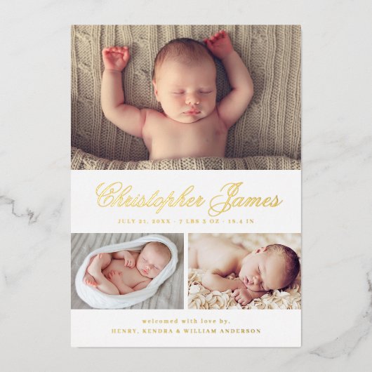 Elegant Script 3 Aankondiging geboorte foto-collag (Voorkant)