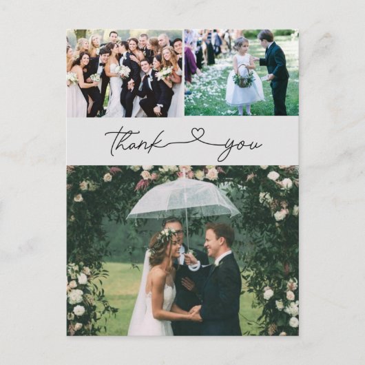 Elegant Script 3 foto bruiloft dank u Briefkaart (Voorkant)