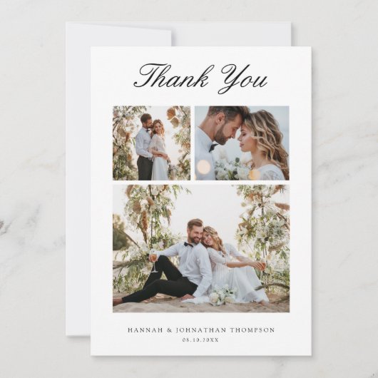 Elegant Script 3 Foto bruiloft Hartelijk dank Bedankkaart (Voorkant)