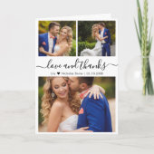 Elegant Script 3 Foto Collage Hart Bruiloft Bedankkaart (Voorkant)