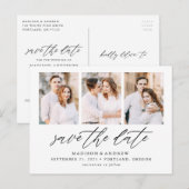 Elegant Script 3 Foto Collage Save the Date Aankondigingskaart (Voorkant / Achterkant)