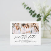 Elegant Script 3 Foto Collage Save the Date Aankondigingskaart (Staand voorkant)