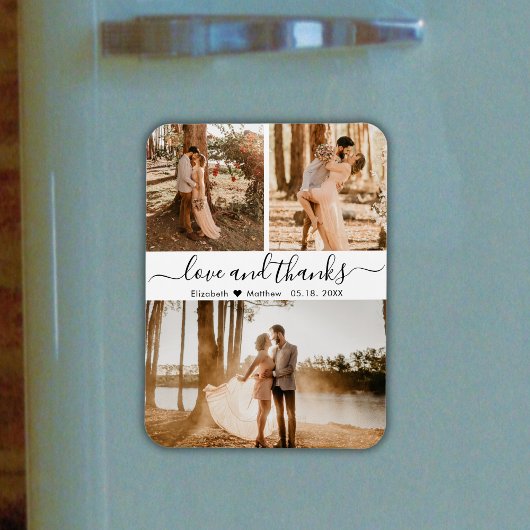Elegant Script 3 Foto Collage Weddenschap Bedankt Magneet