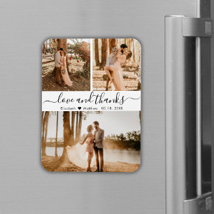 Elegant Script 3 Foto Collage Weddenschap Bedankt Magneet