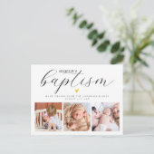 Elegant Script 3 foto doop dank u Briefkaart (Staand voorkant)