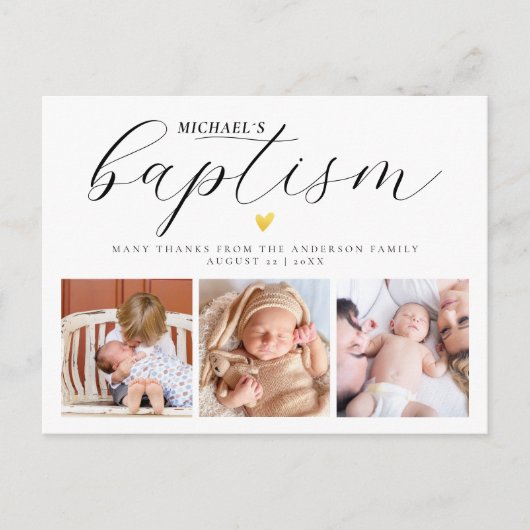 Elegant Script 3 foto doop dank u Briefkaart (Voorkant)