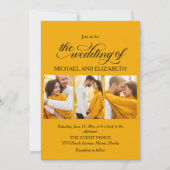 Elegant Script 3 foto geel bruiloft Kaart (Voorkant)