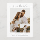 Elegant Script 3 Foto Huwelijk Save the Date Aankondigingskaart (Voorkant)