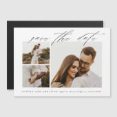 Elegant Script 3 Foto Huwelijk Save The Date Magnetische Uitnodiging (Voorkant / Achterkant)