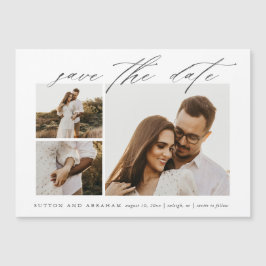 Elegant Script 3 Foto Huwelijk Save The Date Magnetische Uitnodiging