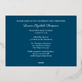 Elegant Script 3 Foto Navyblauw Afstuderen Goud Folie Uitnodiging (Achterkant)
