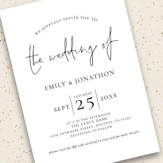 Elegant script 3 foto QR code zwart wit bruiloft Kaart