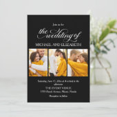 Elegant Script 3 foto zwart wit bruiloft Kaart (Staand voorkant)