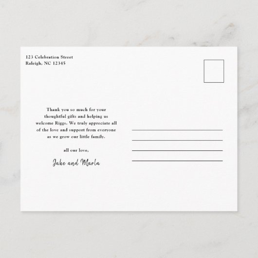 Elegant Script 3 Fotocollage Baby Dank u Briefkaart (Achterkant)