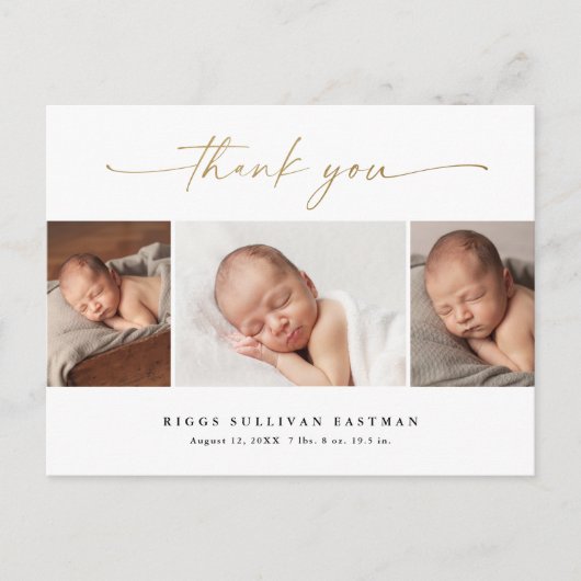 Elegant Script 3 Fotocollage Baby Dank u Briefkaart (Voorkant)