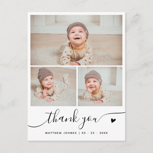 Elegant Script 3 Fotocollage Dank u Baby Briefkaart (Voorkant)