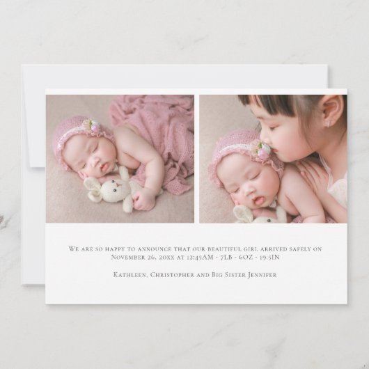 Elegant Script 3 Fotocollage introduceert geboorte Aankondiging (Achterkant)
