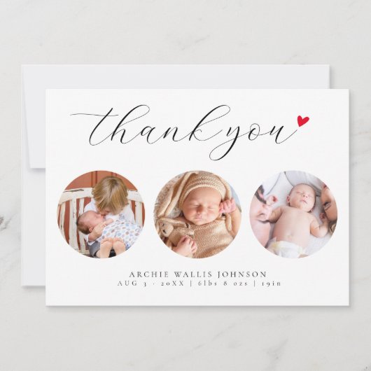 Elegant Script 3 Fotocollage Nieuwe Baby Bedankkaart (Voorkant)