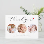 Elegant Script 3 Fotocollage Nieuwe Baby Bedankkaart (Staand voorkant)