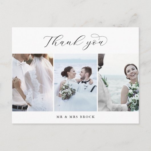 Elegant Script 3 Fotosjabloon Dank u Briefkaart (Voorkant)