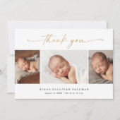 Elegant Script 3 Photo Collage Baby Bedankkaart (Voorkant)
