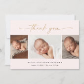 Elegant Script 3 Photo Collage Baby Bedankkaart (Voorkant)