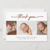 Elegant Script 3 Photo Collage Baby Bedankkaart (Voorkant)