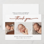 Elegant Script 3 Photo Collage Baby Bedankkaart (Voorkant / Achterkant)