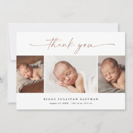 Elegant Script 3 Photo Collage Baby Bedankkaart