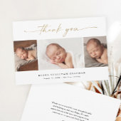 Elegant Script 3 Photo Collage Baby Bedankkaart