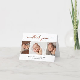 Elegant Script 3 Photo Collage Baby Bedankkaart