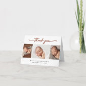 Elegant Script 3 Photo Collage Baby Bedankkaart (Voorkant)
