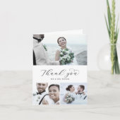 Elegant Script 3 Photo Collage Folded Wedding Bedankkaart (Voorkant)