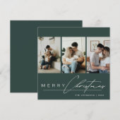 Elegant Script 3 Photo Collage Green Christmas Feestdagenkaart (Voorkant / Achterkant)